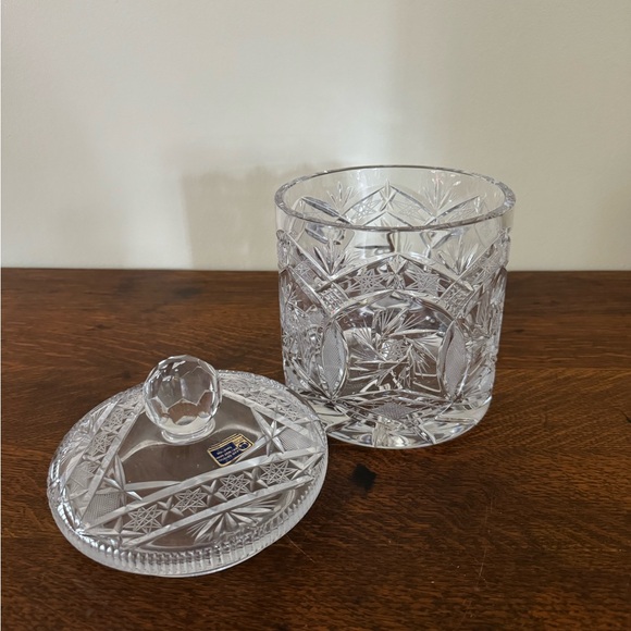 Vintage crystal clear cookie jar container pin wheel pattern - Picture 3 of 6